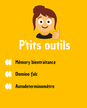 Personnage feminin qui a le pouce en l'air avec le sourire. Le tire: P'tits outils