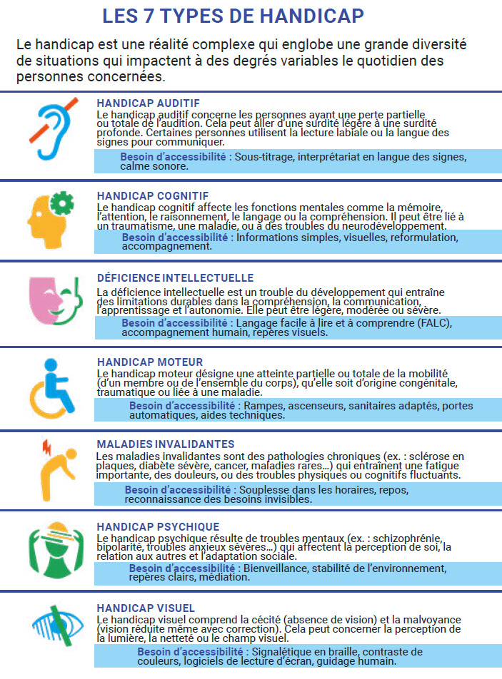 inforgraphie et expcations des 7 types de handicaps