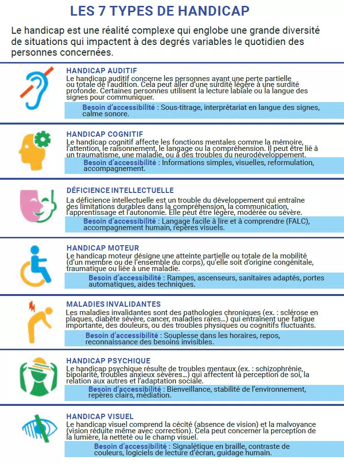 inforgraphie et expcations des 7 types de handicaps